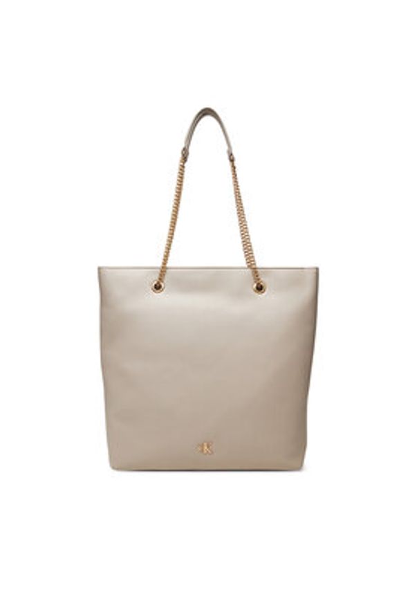 Calvin Klein Torebka Minimal Monogram Chain Tote LV04F3204G Beżowy. Kolor: beżowy. Materiał: skórzane