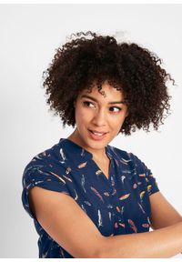 bonprix - Bluzka z krótkim rękawem z lejącej wiskozy. Typ kołnierza: kołnierzyk stójkowy, dekolt w serek. Kolor: niebieski. Materiał: wiskoza. Długość rękawa: krótki rękaw. Długość: krótkie #2