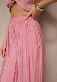Renee - Różowe Spodnie Palazzo o Szerokim Kroju High Waist Lislevia. Okazja: na co dzień. Stan: podwyższony. Kolor: różowy. Styl: elegancki, casual #5