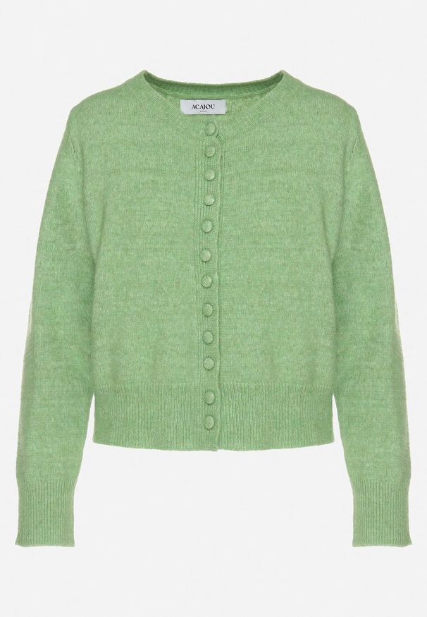 Born2be - Jasnozielony Kardigan z Wełną na Guziki Cornelira. Kolor: zielony. Materiał: wełna. Styl: elegancki
