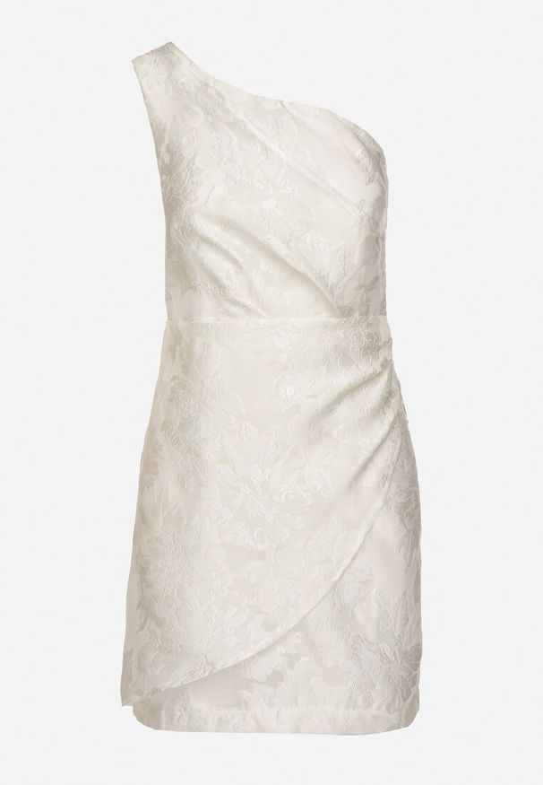 Born2be - Biała Taliowana Sukienka na Jedno Ramię w Kwiaty Halelitia. Okazja: na imprezę. Kolor: biały. Wzór: kwiaty. Sezon: lato. Typ sukienki: asymetryczne