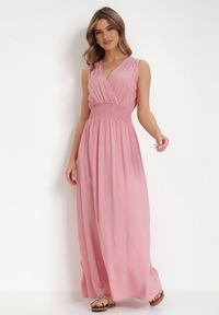 Born2be - Różowa Sukienka Clymiolea. Kolor: różowy. Materiał: wiskoza, tkanina. Długość rękawa: na ramiączkach. Wzór: jednolity. Typ sukienki: kopertowe. Styl: elegancki. Długość: maxi #3