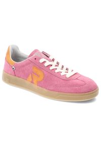 Różowe Sneakersy Rieker Modne Obuwie Damskie. Okazja: na co dzień. Zapięcie: sznurówki. Kolor: różowy. Materiał: zamsz