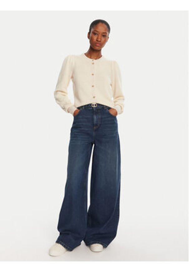 TwinSet - TWINSET Kardigan 252TP3583 Beżowy Regular Fit. Kolor: beżowy. Materiał: wełna