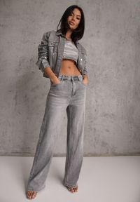 Renee - Szare Jeansy Wide Leg High Waist z Bawełną i Dodatkiem Wiskozy Rhenerila. Stan: podwyższony. Kolor: szary. Długość: długie. Wzór: gładki #3