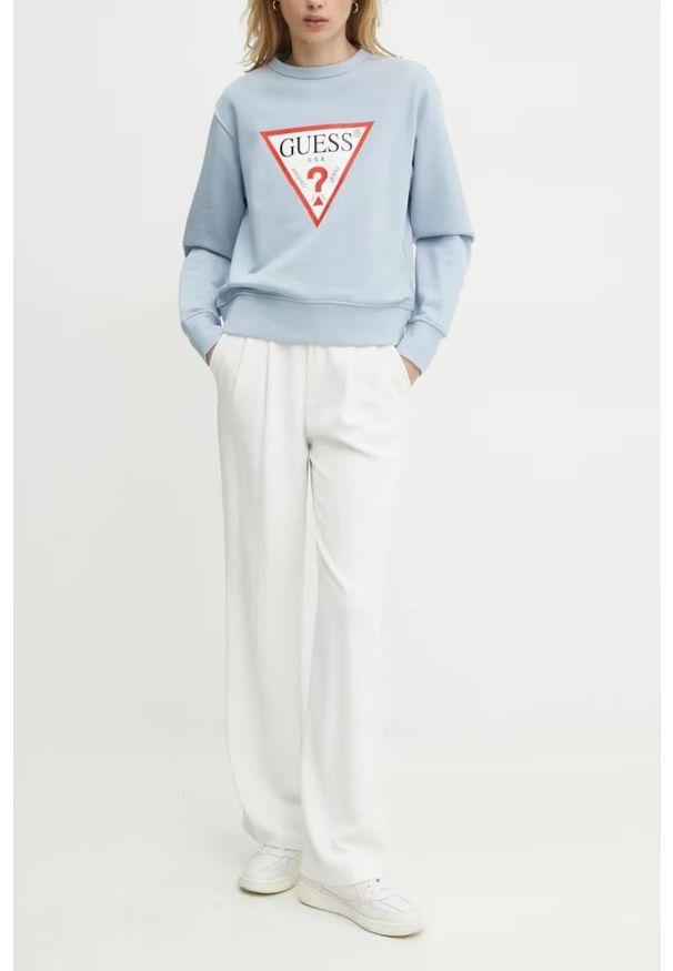 Guess - GUESS Błękitna damska bluza Original, Rozmiar L. Kolor: niebieski