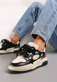 Born2be - Czarne Sneakersy na Grubej Podeszwie z Ozdobnym Sznurowaniem Aqulli. Kolor: czarny. Materiał: jeans. Obcas: na platformie