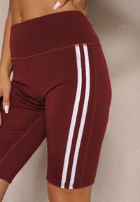 Renee - Bordowe Szorty Kolarki High Waist z Ozdobnymi Lampasami Jelorea. Okazja: na co dzień. Stan: podwyższony. Kolor: czerwony. Sezon: lato. Styl: sportowy, casual, elegancki