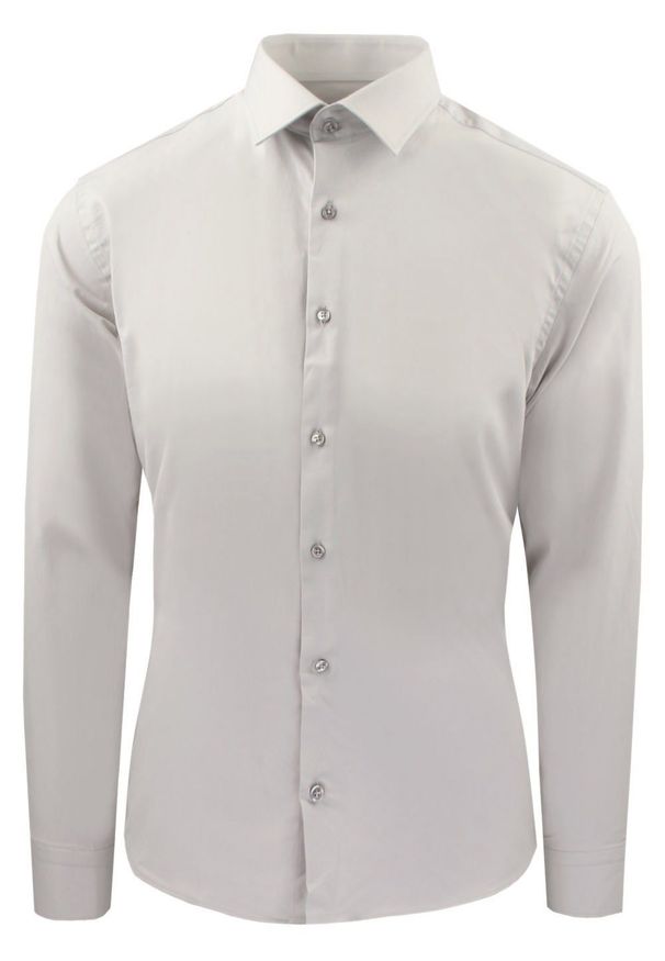 Męska Koszula Wizytowa, Taliowany Krój - Victorio - Jasny Popiel. Materiał: poliester, elastan, bawełna. Styl: wizytowy
