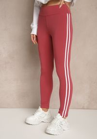 Renee - Ciemnoróżowe Legginsy Ozdobione Lampasami Puelle. Okazja: na co dzień. Kolor: różowy. Wzór: aplikacja. Styl: sportowy, casual