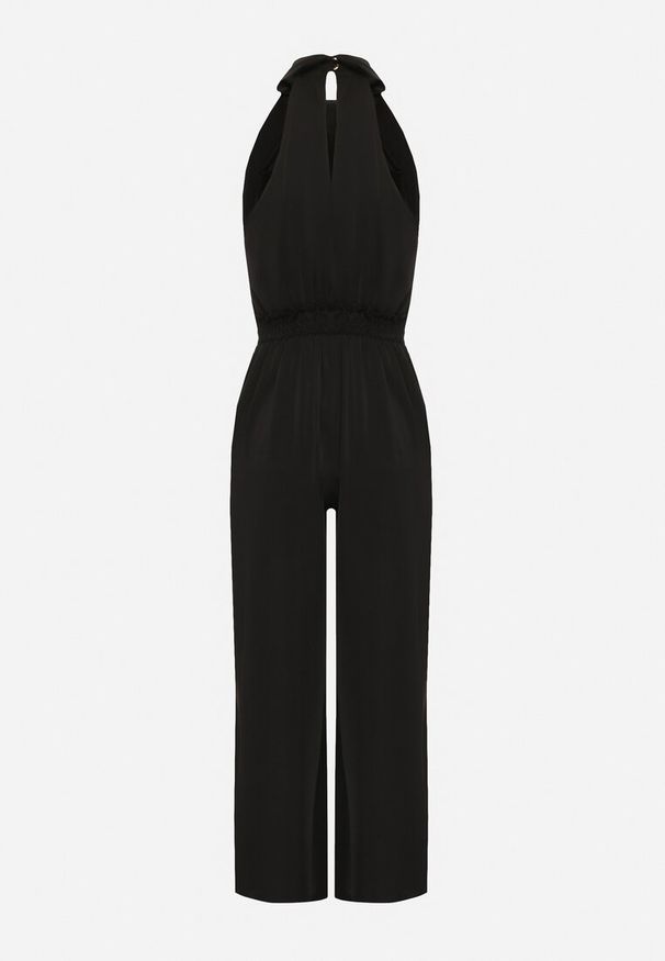 Born2be - Czarny Kombinezon z Ozdobną Kokardą Nelifira. Okazja: na ślub cywilny, na co dzień, na imprezę, na wesele. Kolor: czarny. Długość: długie. Wzór: aplikacja. Styl: casual, elegancki