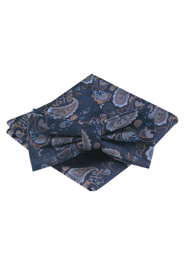 Mucha Męska z Poszetką - Alties - Granatowa ze Wzorem Paisley. Kolor: niebieski. Wzór: paisley. Styl: sportowy, elegancki