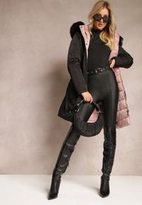 Renee - Czarna Dwustronna Kurtka ze Ściągaczem i Kapturem z Futerkiem Divya. Kolor: czarny. Materiał: futro. Styl: elegancki #4