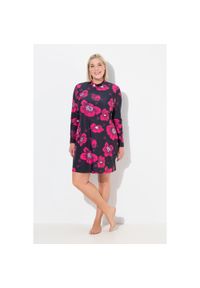 ULLA POPKEN - Damskie Sukienka kąpielowa kwiaty miękkie miseczki długi rękaw stójka UPF 50+. Kolekcja: plus size. Kolor: czarny. Materiał: poliamid, materiał, elastan. Długość: długie. Wzór: kwiaty #1