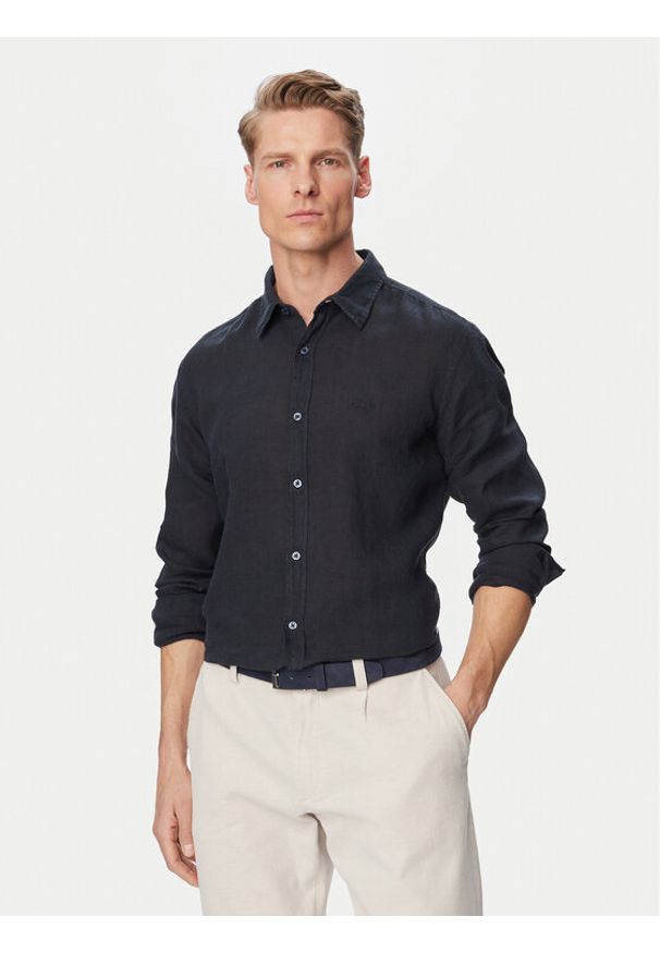 BOSS Koszula Relegant 50567579 Granatowy Regular Fit. Kolor: niebieski. Materiał: len