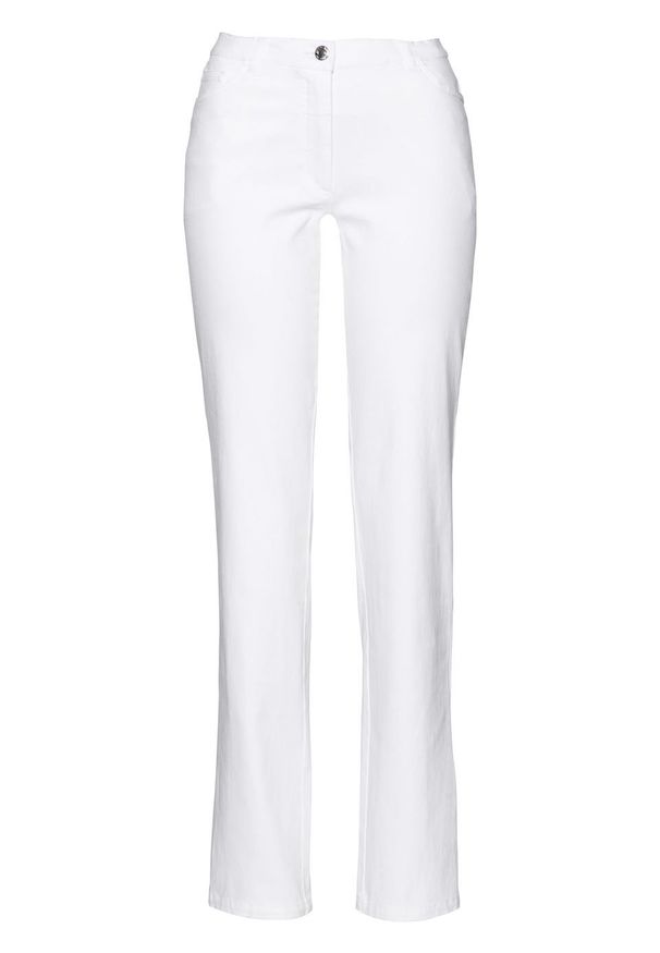 Spodnie ze stretchem bonprix biały. Kolor: biały. Materiał: bawełna
