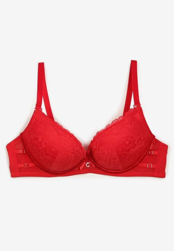 Born2be - Czerwony Koronkowy Biustonosz Push-Up na Regulowanych Ramiączkach Yloena. Kolor: czerwony. Materiał: koronka. Rodzaj stanika: push-up