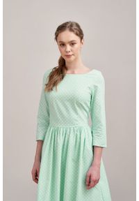 Marie Zélie - Sukienka Melania pistacjowa w groszki. Kolor: zielony. Materiał: bawełna, skóra, materiał. Długość rękawa: krótki rękaw. Wzór: grochy #5