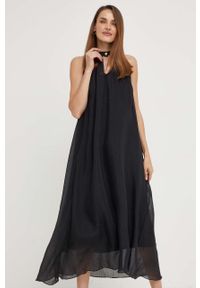 Answear Lab sukienka kolor czarny maxi prosta. Okazja: na co dzień. Kolor: czarny. Materiał: tkanina. Typ sukienki: proste. Styl: wakacyjny. Długość: maxi #5