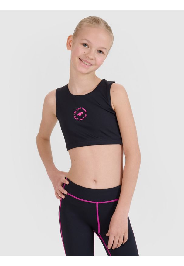 4f - 4F Biustonosz sportowy szybkoschnący dziewczęcy - czarny 158/164 (12-14 lat). Kolor: czarny. Sezon: lato. Styl: sportowy