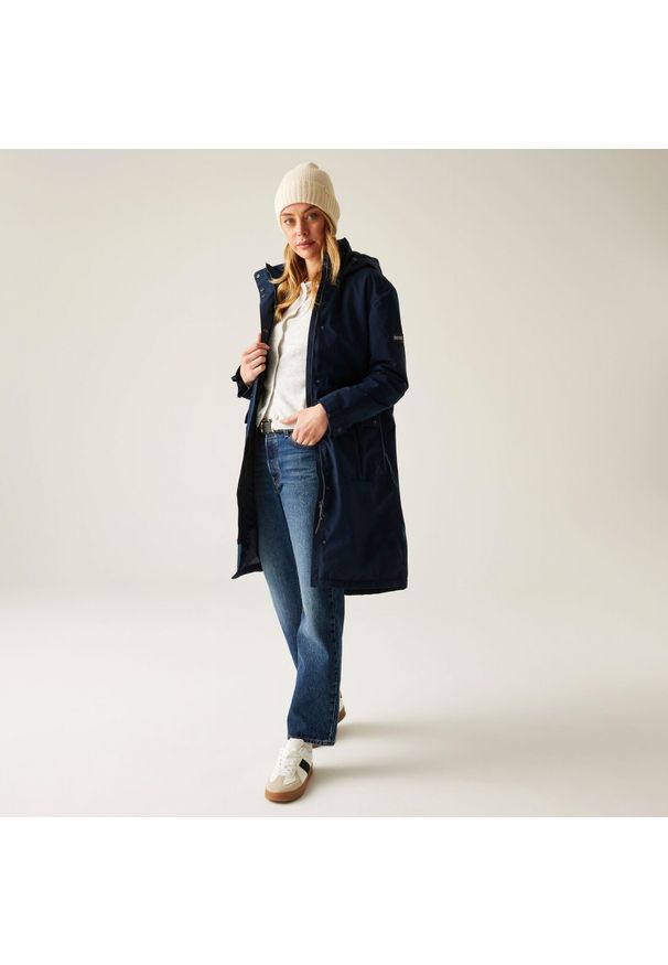 Regatta - Płaszcz damski przejściowy ocieplany przeciwdeszczowy Yannta. Kolor: niebieski. Materiał: puch, materiał. Długość: długie. Sport: turystyka piesza