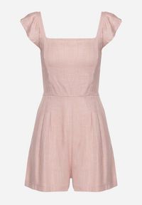 Born2be - Jasnoróżowy Kombinezon Bawełniany na Ramiączkach z Falbanką i Krótkimi Nogawkami Liadia. Kolor: różowy. Materiał: bawełna. Długość rękawa: na ramiączkach. Długość: krótkie. Styl: klasyczny #6