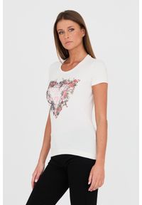 Guess - GUESS Biały damski t-shirt bawełniany z logo, Rozmiar XS. Kolor: biały. Materiał: bawełna. Wzór: nadruk