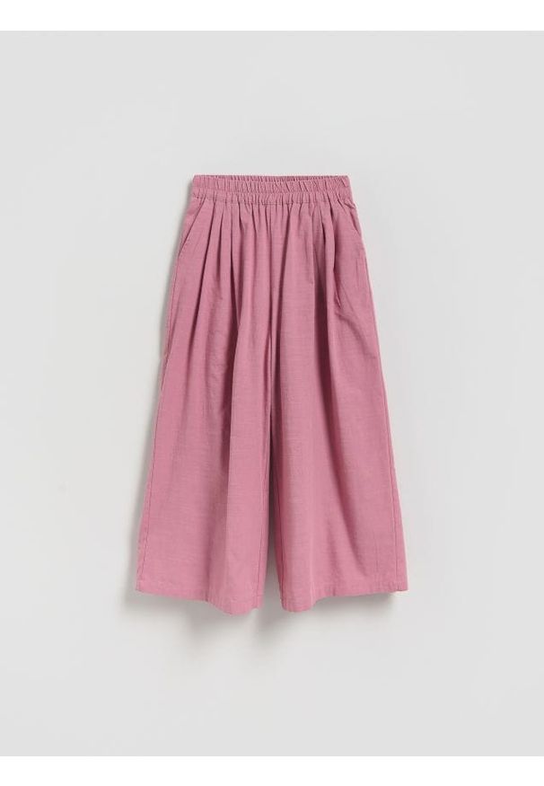 Reserved - Luźne spodnie z domieszką lnu - jasnofioletowy. Kolor: fioletowy. Materiał: len