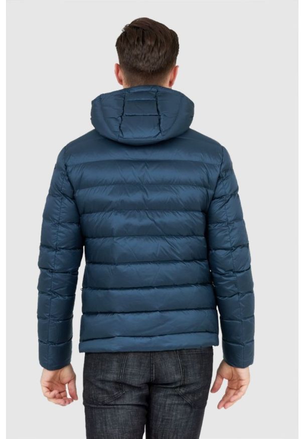 Blauer USA - BLAUER Morska puchowa kurtka męska z kapturem, Rozmiar XXL. Typ kołnierza: kaptur. Kolor: niebieski. Materiał: puch
