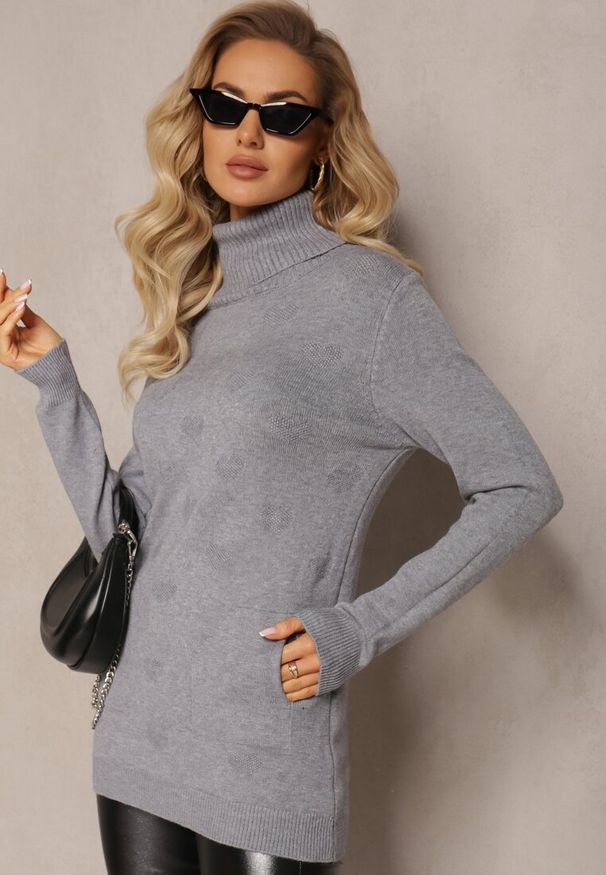 Renee - Szary Golf z Długim Rękawem Kinfrei. Typ kołnierza: golf. Kolor: szary. Materiał: dzianina. Długość rękawa: długi rękaw. Długość: długie