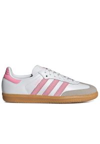 Adidas - Buty młodzieżowe adidas Originals Samba OG J JQ2018 - białe. Okazja: na co dzień. Zapięcie: sznurówki. Kolor: biały. Materiał: zamsz, syntetyk, guma, skóra. Szerokość cholewki: normalna #1