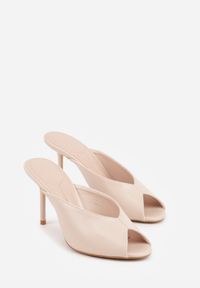 Renee - Beżowe Klapki na Szpilce z Wyciętą Cholewką Ariesona. Okazja: na co dzień, na imprezę. Kolor: beżowy. Materiał: jeans. Obcas: na szpilce. Styl: casual, elegancki, klasyczny #8