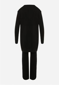 Born2be - Czarny Komplet Dzianinowy z Bawełną Spodnie Kamizelka i Długi Kardigan Meviravia. Kolor: czarny. Materiał: dzianina, bawełna #7