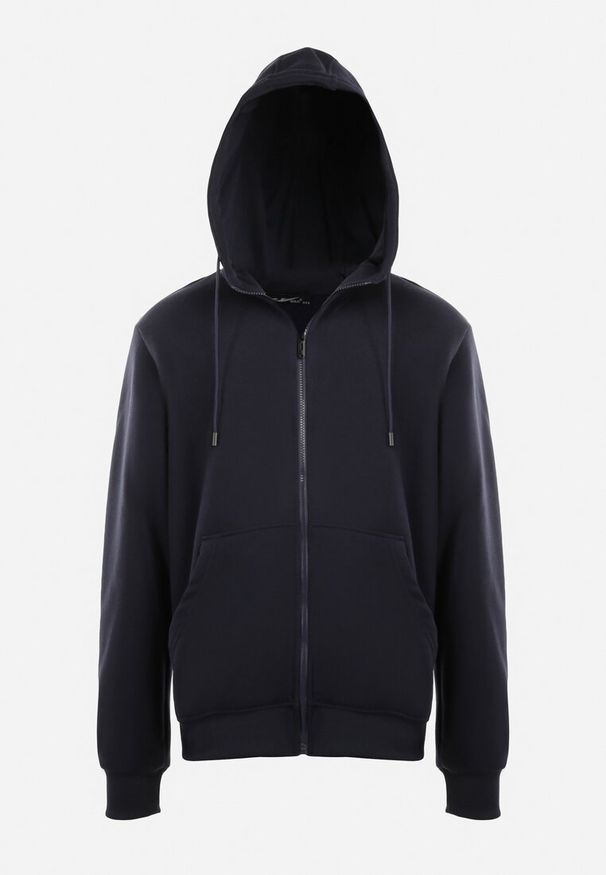 Born2be - Granatowa Bluza z Kapturem i Suwakiem Azadah. Okazja: na co dzień. Typ kołnierza: kaptur. Kolekcja: plus size. Kolor: niebieski. Materiał: polar, jeans, dresówka. Długość rękawa: długi rękaw. Długość: długie. Styl: sportowy, klasyczny, casual
