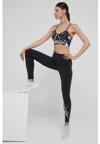 Reebok legginsy treningowe Lux Graphic damskie kolor czarny z nadrukiem. Kolor: czarny. Materiał: skóra, materiał. Wzór: nadruk. Sport: fitness