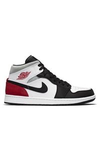 Buty do chodzenia męskie Nike Air Jordan 1 Mid SE. Wysokość cholewki: za kostkę. Zapięcie: sznurówki. Kolor: biały, czerwony, wielokolorowy. Materiał: materiał. Szerokość cholewki: normalna. Model: Nike Air Jordan. Sport: turystyka piesza