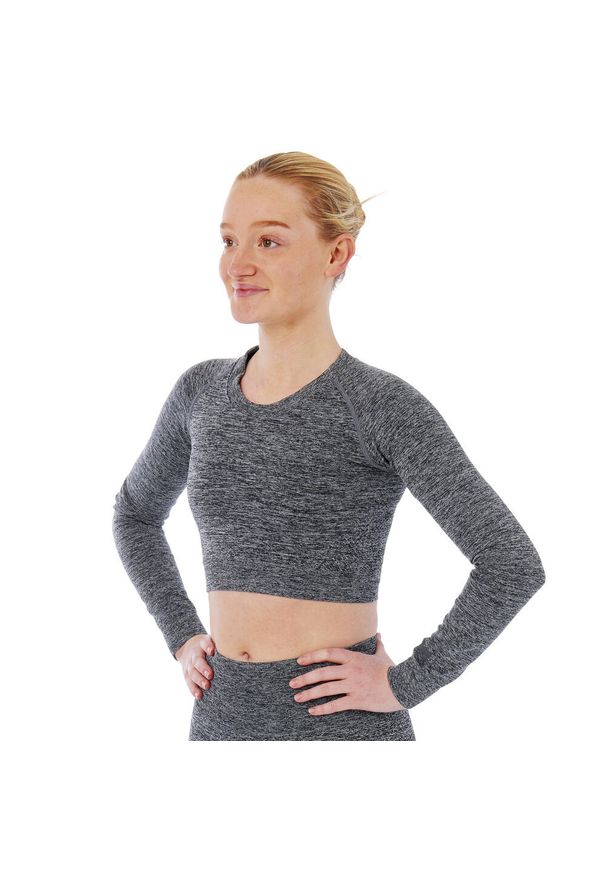 XTREME SOCKSWEAR - Damska koszulka sportowa z długim rękawem Xtreme Sportswear Crop Antracyt melanż. Kolor: wielokolorowy, szary, brązowy. Materiał: materiał. Długość rękawa: długi rękaw. Długość: długie. Wzór: melanż. Styl: sportowy. Sport: fitness