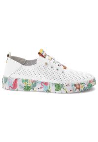 Półbuty damskie Artiker, skóra naturalna ażurowa cholewka klasyczne sznurowanie lekka elastyczna podeszwa miękka wkładka ozdobna kolorowa podeszwa, b. Okazja: na co dzień, na spacer. Zapięcie: sznurówki. Kolor: biały. Materiał: skóra. Szerokość cholewki: normalna. Wzór: kolorowy, ażurowy. Sport: turystyka piesza #4