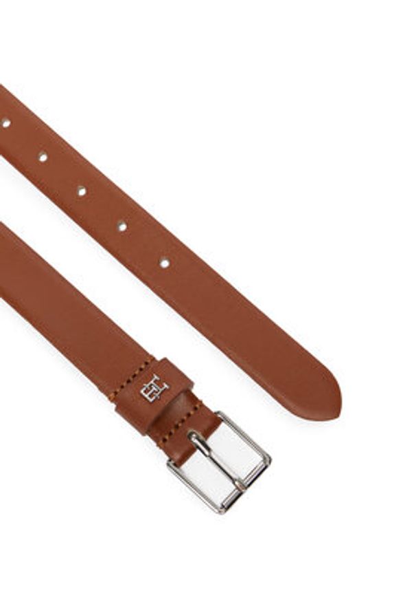 TOMMY HILFIGER - Tommy Hilfiger Pasek Damski Th Square 2.5 Silver AW0AW18651 Brązowy. Kolor: brązowy. Materiał: skóra