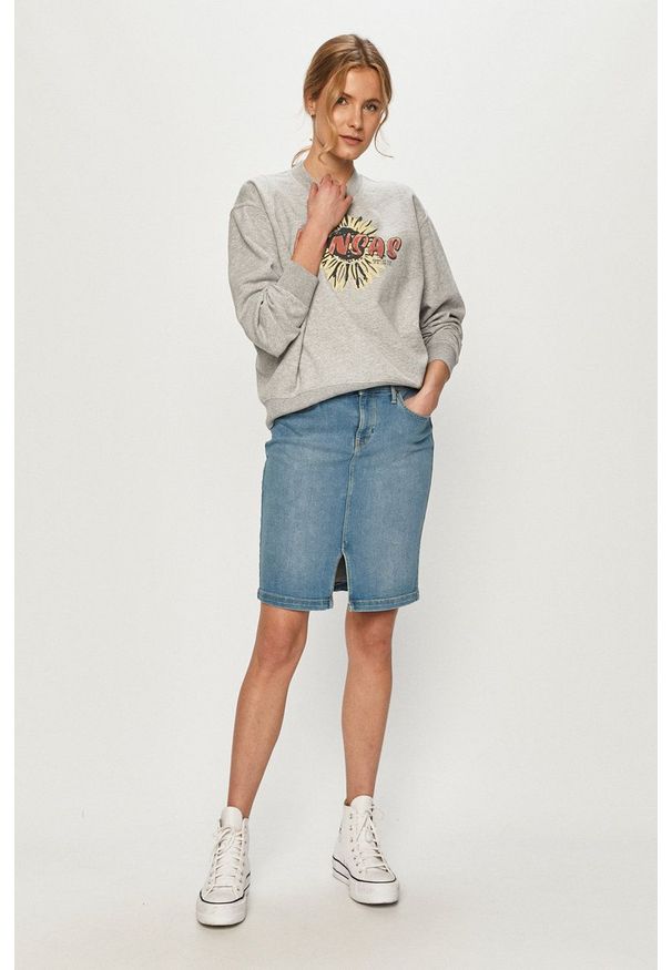 Lee - Bluza bawełniana. Okazja: na co dzień. Kolor: szary. Materiał: bawełna. Długość rękawa: długi rękaw. Długość: długie. Wzór: nadruk. Styl: casual