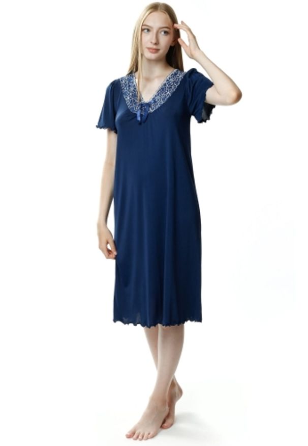 MEWA Lingerie - Koszula nocna Doris damska z krótkim rękawkiem. Materiał: jedwab, wiskoza, poliamid, materiał, koronka, dzianina. Długość: krótkie. Wzór: aplikacja, koronka