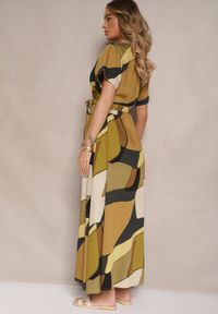 Renee - Zielona Wiskozowa Sukienka Koszulowa z Paskiem w Geometryczny Print Falintia. Okazja: na co dzień. Typ kołnierza: dekolt w kształcie V. Kolor: zielony. Materiał: wiskoza. Długość rękawa: krótki rękaw. Wzór: geometria, nadruk. Typ sukienki: koszulowe. Styl: klasyczny, casual #5