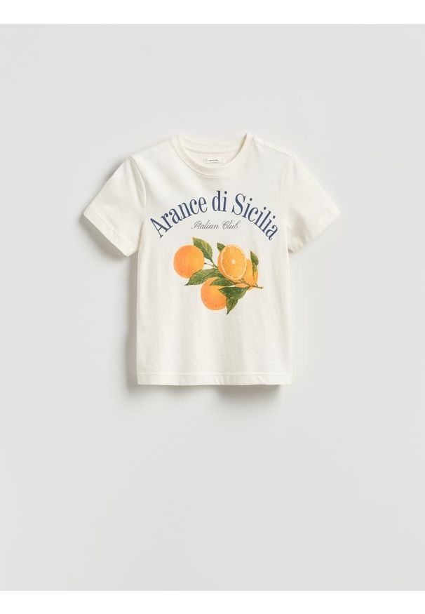 Reserved - T-shirt z nadrukiem - złamana biel. Materiał: bawełna. Wzór: nadruk