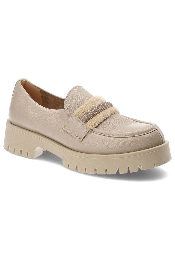 Beżowe Półbuty Lemar Eleganckie Skórzane Buty Damskie. Okazja: do pracy. Kolor: beżowy. Materiał: skóra. Szerokość cholewki: normalna. Styl: elegancki