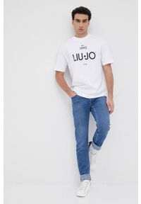 Liu Jo t-shirt bawełniany męski kolor biały z nadrukiem. Kolor: biały. Materiał: bawełna. Wzór: nadruk