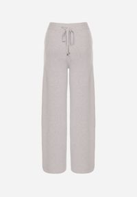Born2be - Szare Dzianinowe Spodnie o Szerokim Kroju ze Sznurkami Melatusa. Okazja: na co dzień. Stan: podwyższony. Kolor: szary. Materiał: dzianina. Styl: klasyczny, casual, elegancki #7