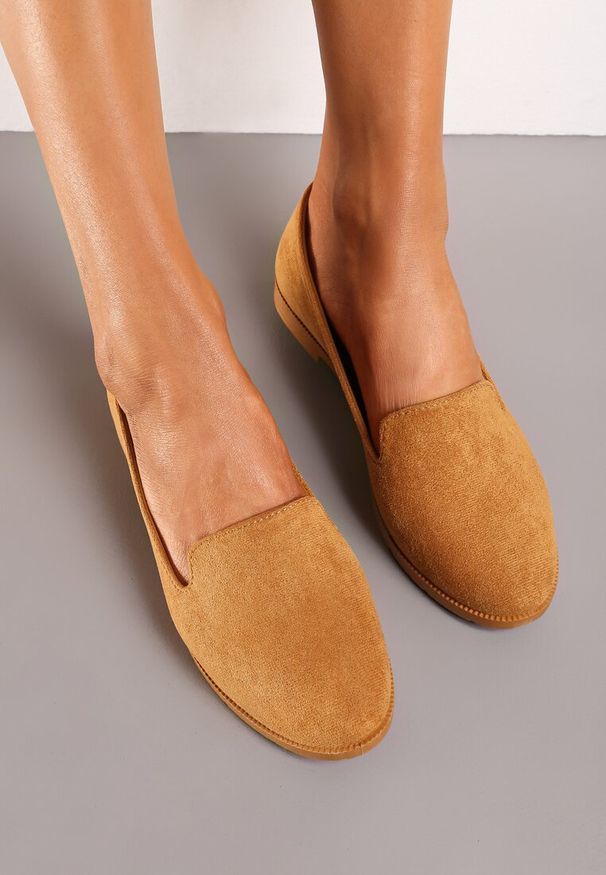 Renee - Brązowe Balerinki Typu Loafersy Daphikaia. Okazja: na spacer. Kolor: brązowy. Sezon: lato. Styl: elegancki