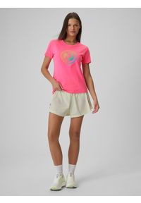 4f - 4F T-shirt regular z nadrukiem damski - różowy M. Okazja: na co dzień. Kolor: różowy. Materiał: dzianina, materiał, bawełna. Wzór: nadruk. Styl: casual, klasyczny, sportowy #2
