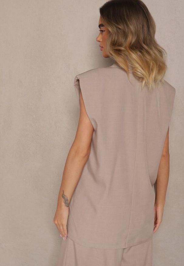 Renee - Beżowa Garniturowa Kamizelka z z Usztywnioną Linią Ramion Ellamira. Okazja: na co dzień. Kolor: beżowy. Materiał: skóra. Styl: klasyczny, casual