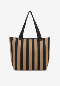 Born2be - Brązowa Torebka w Paski Shopper na Suwak Salisea. Kolor: brązowy. Wzór: paski. Styl: klasyczny, elegancki, casual